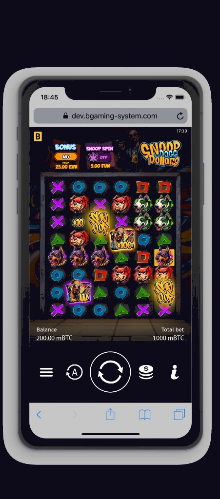 Snoop Dogg Dollars running in a mobile browser on an iPhone